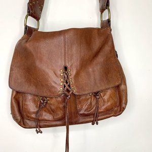KOOBA‎ ANNIE Brown Leather Lace Corset Messenger Bag OS